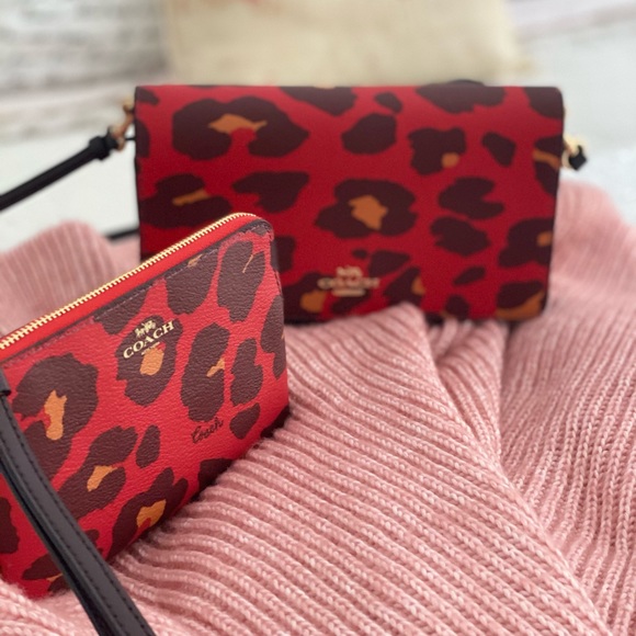 🆕 COACH | Poppy Leopard Anna Foldover Crossbody Clutch Shoulder Bag & Wristlet - Picture 8 of 15